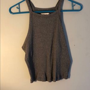 Grey ribbed halter crop top